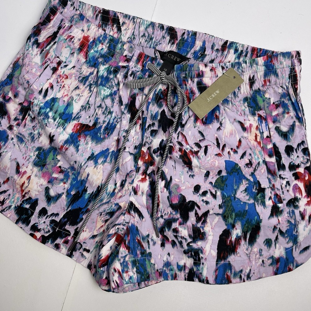 J. Crew Womens XS Purple Watercolor Print Drawstring Dolphin Shorts NEW NWT